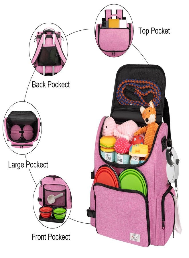Modoker Dog Travel Bag Backpack, Airline Approved Pet Accessories Organizer for Dog and Cat with Shoulder Strap, 2 Dog Food Storage Containers, 2 Collapsible Dog Bowls,1 Pet Mat, Pink - Image 3